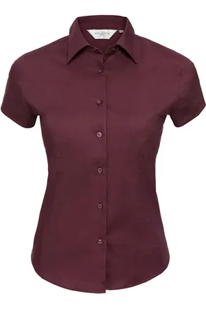 Russell Athletic Collection Womens/Ladies Stretch Easy-Care Fitted Short-Sleeved Shirt (Port) - - Size X-Small
