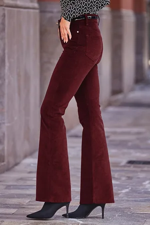 Sosandar Womens Wine Velvet Kick Flare Jeans - - Size 18 Regular