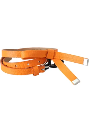 ERMANNO SCERVINO WoMens Tangerine Leather Slim Silver Metal Buckle Belt - Size 80 cm