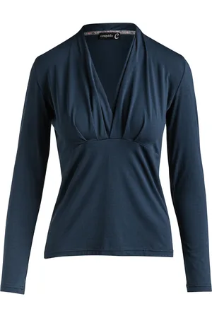 Conquista Womens Blue Long Sleeve Faux Wrap Top in Cotton Stretch Jersey Sustainable Fabric - Size EU 38 (Womens)
