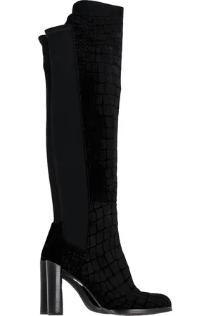 Stuart Weitzman Pre-owned Womens Crocodile-Embossed Knee-High Heeled Boots in Velvet - Size EU 41