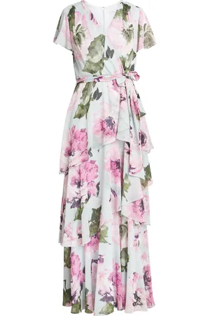 Gina Bacconi Womens Dione Long Printed Dress With Surplice Neckline and Short Sleeves - - Size 12 UK