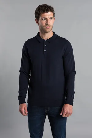 Kensington Eastside Mens Dark Cotton Knitted Long Sleeve Polo - Size Large