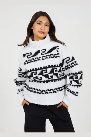 Brave Soul Womens Quarter Zip Print Sherpa Fleece Sweatshirt - Size X-Small