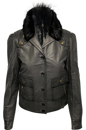 Gucci Pre-owned Womens Jacket with Fur Collar Detail in Leather - Size Medium
