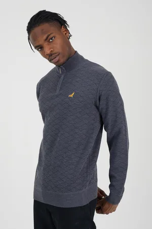 Brave Soul Mens Quarter Zip Funnel Neck Textured Knit Jumper - Size X-Large