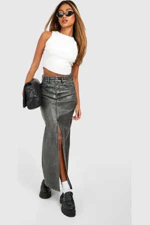 Boohoo Womens Vintage Look Faux Leather Maxi Skirt - - Size 12 UK