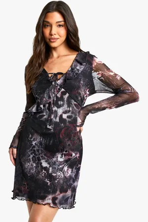 Boohoo Womens Abstract Mesh Slare Sleeve Mini Dress - - Size 18 UK
