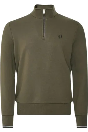 Fred Perry Mens Twin Tipped Sleeve Dark Half Zip Sweatshirt Cotton - Size X-Small