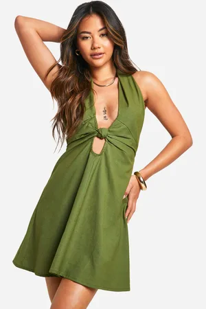 Boohoo Womens Cotton Halterneck Mini Dress - - Size 18 UK