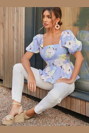 Chi Chi London Womens Floral Printed Tie Back Top in - Size 8 UK