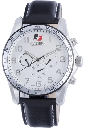 Calibre Mens Buffalo Swiss Made Movement Watch Leather Calfskin Silver Dial - One Size