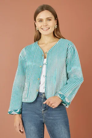 Yumi Womens Patchwork Print Reversible Cotton Quilted Jacket - Size 8 UK