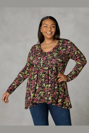 Live Unlimited London Womens Multi Ditsy Print Jersey Empire Seam Top - - Size 14 UK