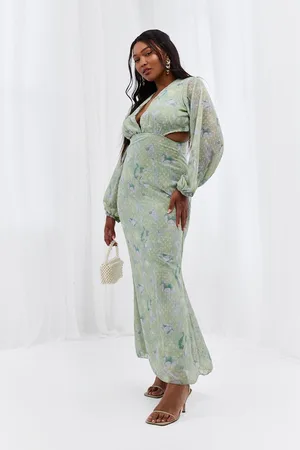 Boohoo Womens Plus Floral Print Dobby Mesh Cut Out Maxi Dress - Cotton - Size 28 UK