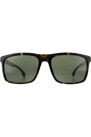 HUGO BOSS Rectangle Mens Dark Havana Green Sunglasses - - One Size