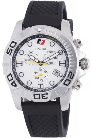 Calibre Mens Akron Swiss Made Movement Watch Rubber Strap White Dial - One Size