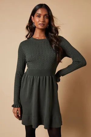 Oasis Womens Frill Detail Crew Neck Knitted Mini Dress - - Size Medium