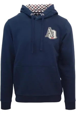 Aquascutum Mens AQ 1851 Patch Logo Navy Hoodie - Size Small