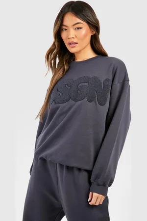 Boohoo Womens Dsgn Studio Bubble Towelling Applique Oversized Sweatshirt - Cotton - Size Medium