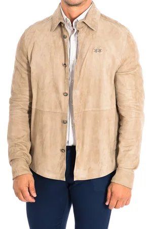 La Martina Mens Leather Jacket RML004-LT102 man - - Size Large