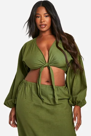 Boohoo Womens Plus Cotton Tie Front Crop Top - - Size 22 UK