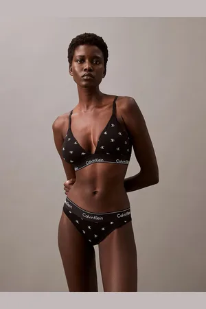 Calvin Klein MODERN COTTON Womens Triangle Bra Diamond Logo Print - Size Large