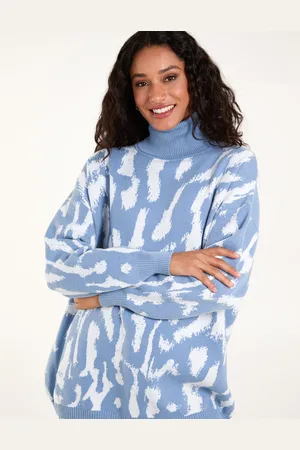 Blue Vanilla Womens Abstract Animal Roll Neck Jumper - Size Small/Medium