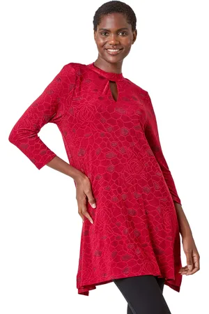 Roman Womens Textured Print Keyhole Tunic Stretch Top - - Size 12 UK