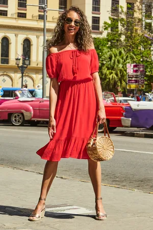 Sosandar Womens Bardot Tassel Detail Summer Dress - Size 10 UK