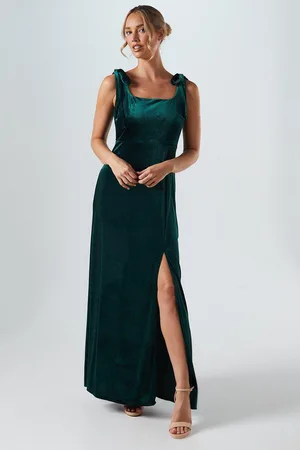 Oasis Womens Tie Shoulder Velvet Bridesmaids Maxi Dress - - Size 14 UK