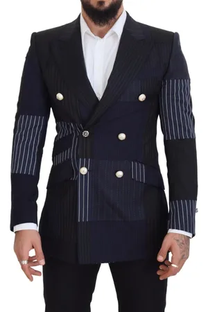Dolce & Gabbana Mens Patchwork Wool Double Breasted Blazer - - Size IT 46 (Men