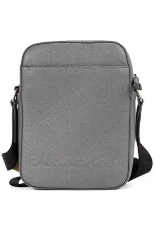 Burberry WoMens Thornton Small Grey Embossed Logo Grainy Leather Crossbody Handbag - - One Size