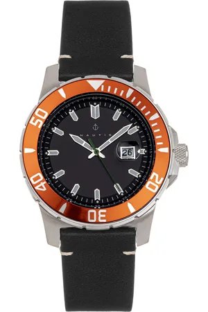 Nautis Mens Dive Pro 200 Leather-Band Watch w/Date - Stainless Steel - One Size