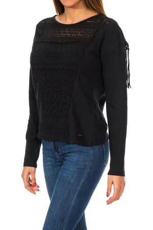 Superdry Womens Colorado Fringe Lace Tee G60002ON Long Sleeve Sweater - Cotton - Size X-Small