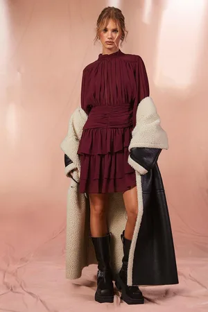 Boohoo Womens Borg Trim Maxi Aviator Coat - - Size 8 UK