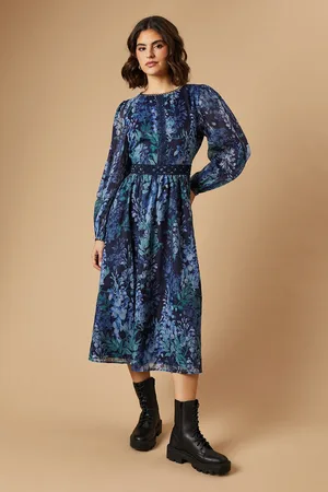 Oasis Womens Floral Printed Organza Lace Trim Midaxi Dress - - Size 10 UK