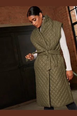 Chi Chi London Womens Diamond Quilted Longline Belted Gilet in - Size 8 UK