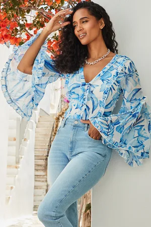 Sosandar Womens Floral Print Ruffle Detail Blouse - Size 10 UK