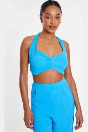 Quiz Womens Turquoise Halter Neck Crop Top - viscose - Size Large