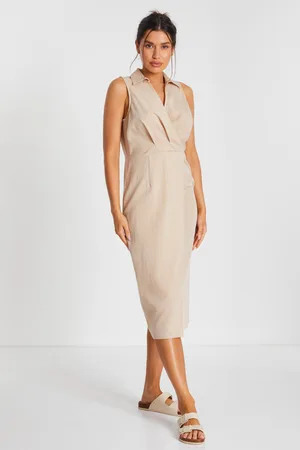 Quiz Womens Linen Look Midi Shirt Dress - Size 10 UK