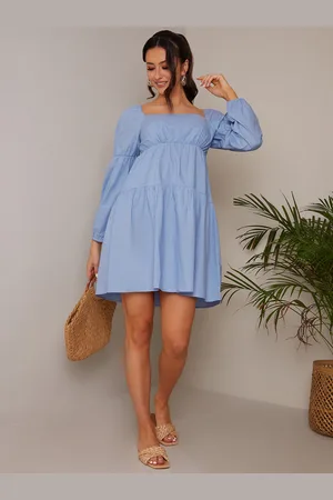 Chi Chi London Womens Square Neck Cotton Tiered Mini Dress in - Size 14 UK