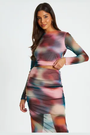 Quiz Womens Multicoloured Ombre Mesh Crop top - - Size 12 UK