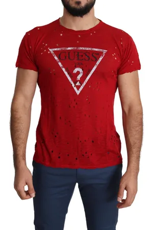 Guess Mens Cotton Logo Print Casual Top Perforated T-shirt - Size X-Large