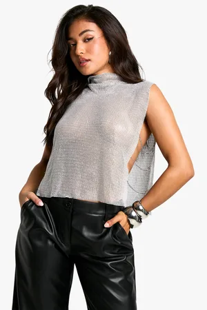 Boohoo Womens Petite Premium Diamante Chainmail Top - - Size Medium