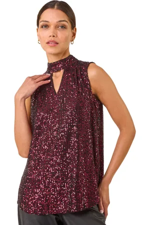 Roman Womens Sequin High Neck Keyhole Top - - Size 18 UK