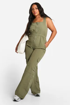 Boohoo Womens Plus Cargo Woven Utility Scoop Jumpsuit - - Size 28 UK
