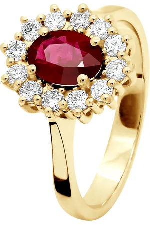Diadema Womens - Ring - Ruby surrounded by Diamonds - Yellow Gold - - Size L 1/2