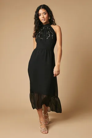 Oasis Womens Petite Occasion Embellished Halter Maxi Dress - - Size 12 UK