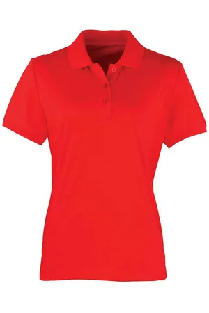 Premier Womens/Ladies Coolchecker Pique Polo Shirt (Strawberry ) - Size 10 UK